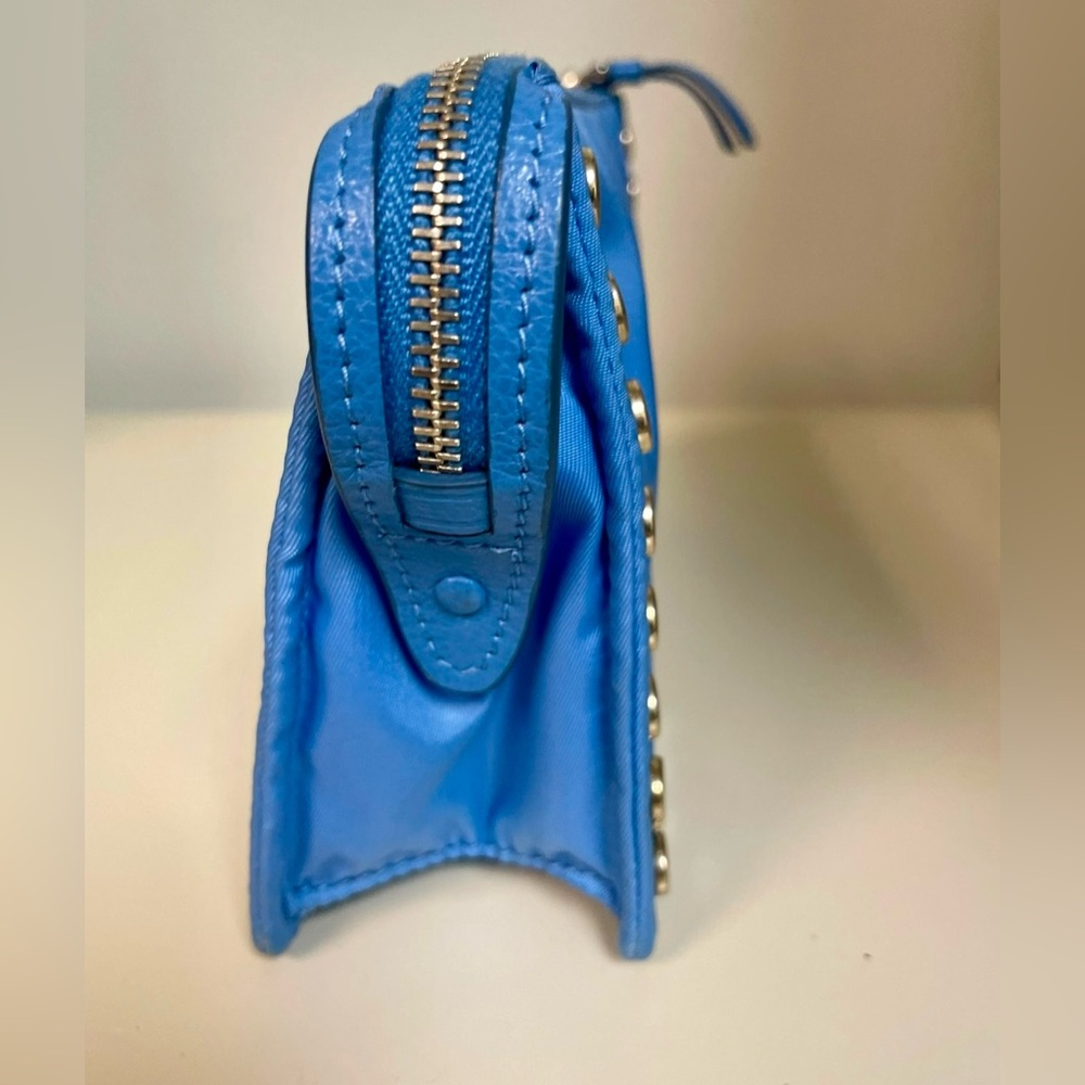 Prada - Tessuto Etiquette Nylon Accessories Pouch | Blue - Silver Studded - Picture 5 of 16